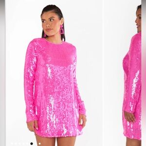 Show Me Your MuMu Pink Sequin Long Sleeve Dress